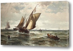   Постер Рыбацкие лодки в бурном море