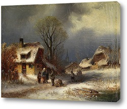   Картина Сцена Зимней деревни