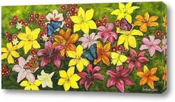   Постер Цветы и бабочки