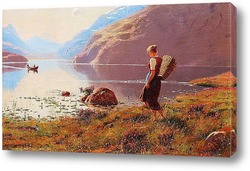   Постер Фьорд.Пейзаж с блуждающей девушкой