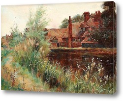   Картина Дома на берегу реки