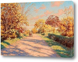  Картина Осенний пейзаж с лошадью и телегой