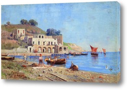   Постер Марина-и-Искья с рыбаками на берегу