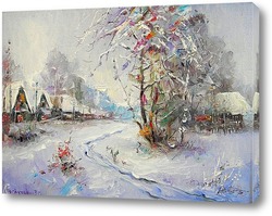   Картина зима. деревня