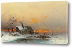   Картина Зимняя картинка с домом на воде