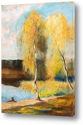   Картина Осень, березы на берегу реки, 1897