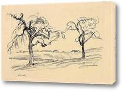   Постер Дерево, пейзаж, дома