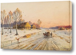   Картина Зимняя сцена с тройкой 