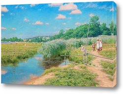   Картина Летний пейзаж с детьми.