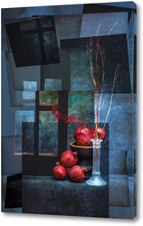   Постер Натюрморт со спелыми гранатами у темного окна
