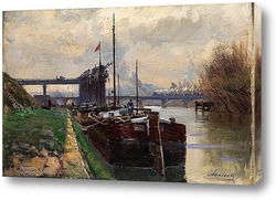   Картина Причал в городе Аньер-сюр-Сене. Франция. 1890