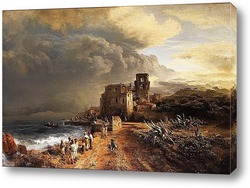   Картина Затененный приморский пейзаж с фигурами