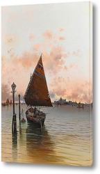   Постер Рыбацкая лодка на венецианском озере с Санта-Мария-делла-салют