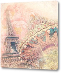   Постер Винтажная карусель и Эйфелева башня