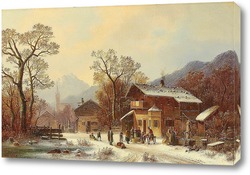   Постер Горная деревня зимой