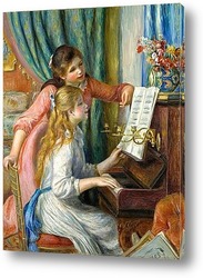  Постер Две молодые девушки у фортепиано