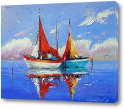   Картина Парусные лодки на причале 
