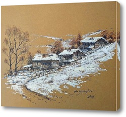   Картина Деревенька зимой
