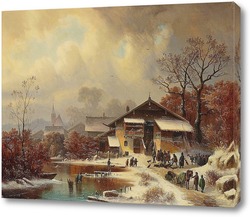   Картина Зимний пейзаж с охотниками