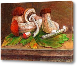    натюрморт с грибами и листьями