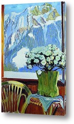   Картина Цветы на балконе на фоне гор. 1912