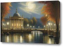   Картина Городской пейзаж с ротондой. Осень. 