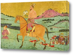    Могольский дворянин верхом на лошади с ястребом