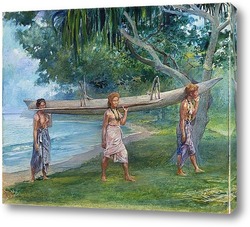   Постер Девушки, несущие каноэ, Вайала в Самоа