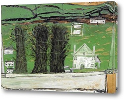   Постер Три дерева: белый дом в пейзаже