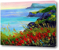   Постер Море ,скалы,цветы