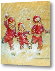   Постер Дети, играющие в снегу