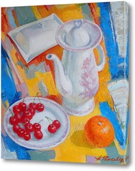   Постер Натюрморт с вишнями и апельсином