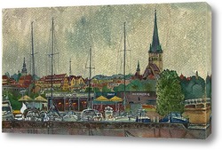   Картина вид на старый Таллин в дождь