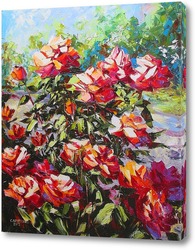   Картина Красные розы в саду