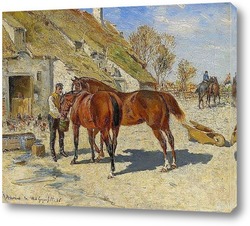   Картина Кормление - лошадей