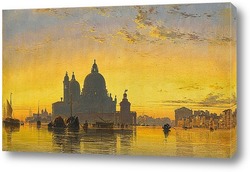   Картина Венеция, закат позади церкви Санта-Мария-делла-Салюте