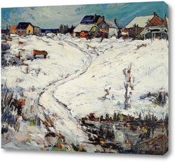   Картина Дома в зимнем пейзаже