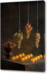   Постер Натюрморт с виноградом и оранжевыми шариками