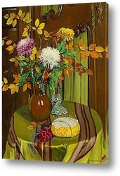   Картина Хризантемы и осенние листья. 1922