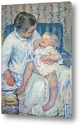   Картина Мать собирается мыть ее сонного ребенка