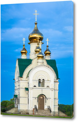   Постер The temple of Nicholas the Wonderworker on the bank of the river.
