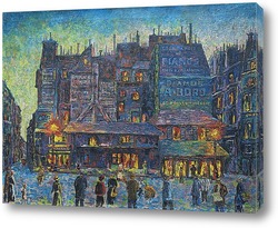   Постер Оживленная парижская улица вечером