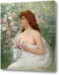  Постер Молодая женщина и розы