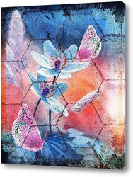   Постер Две бабочки и цветы