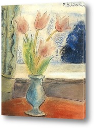   Постер Тюльпаны в синей вазе