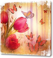   Постер Тюльпаны и бабочки