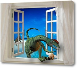   Постер Динозавр в окне