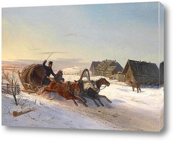   Картина Тройка галопом по снегу