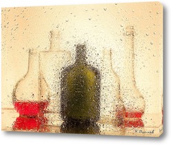  Бутылки с вином за мокрым стеклом