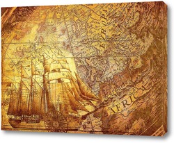   Постер Старая карта и корабль